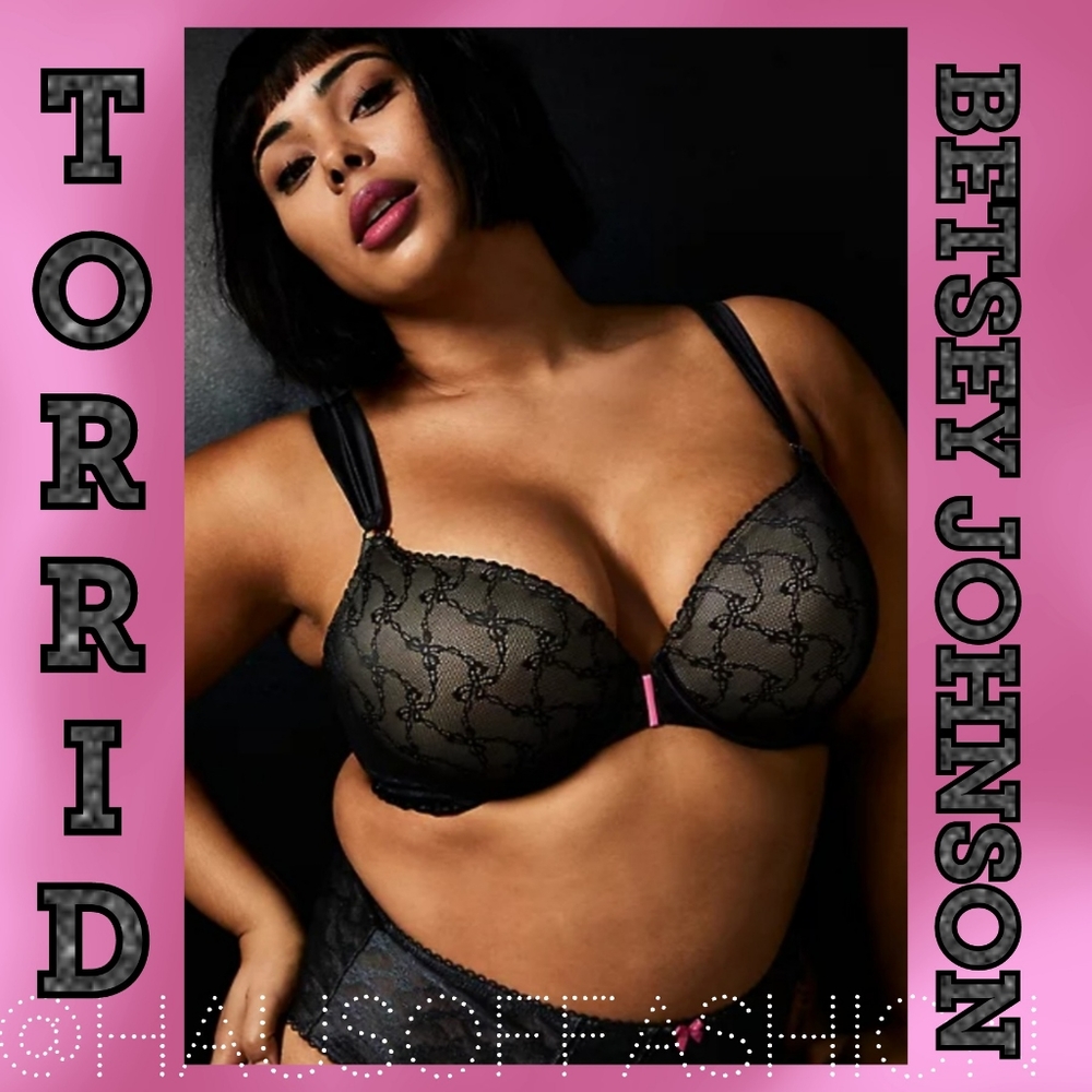 Betsey Johnson 42DD Torrid Black Lace-Up Bow Lighly Lined Bra!